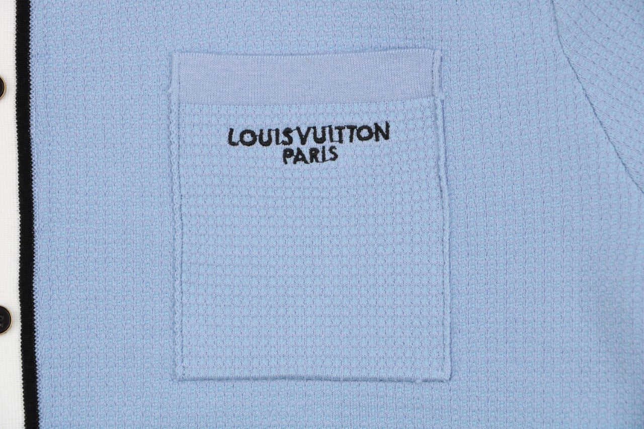 Louis Vuitton Contrast Placket Pocket Logo Short Sleeve Shirt — Ice Blue