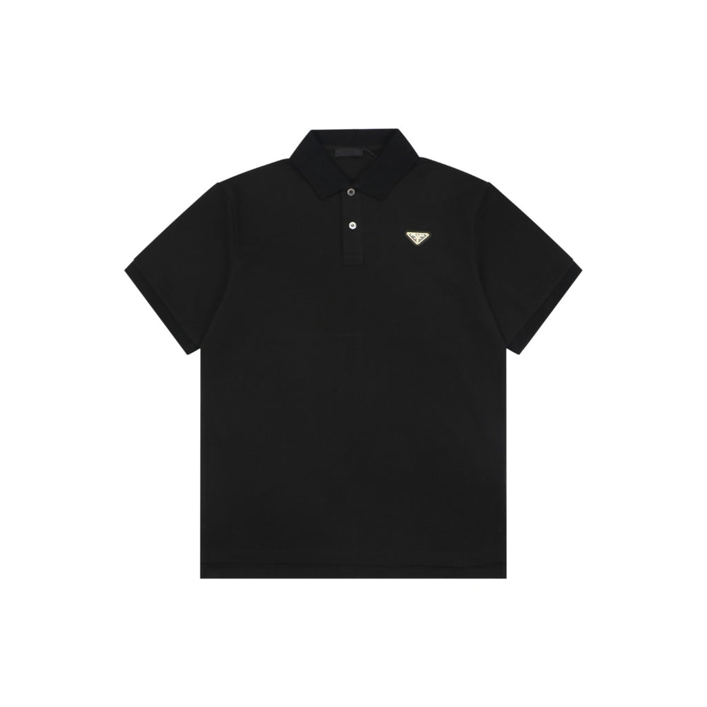 Prada Gold Triangle Logo Piqué Polo Short Sleeve – Black