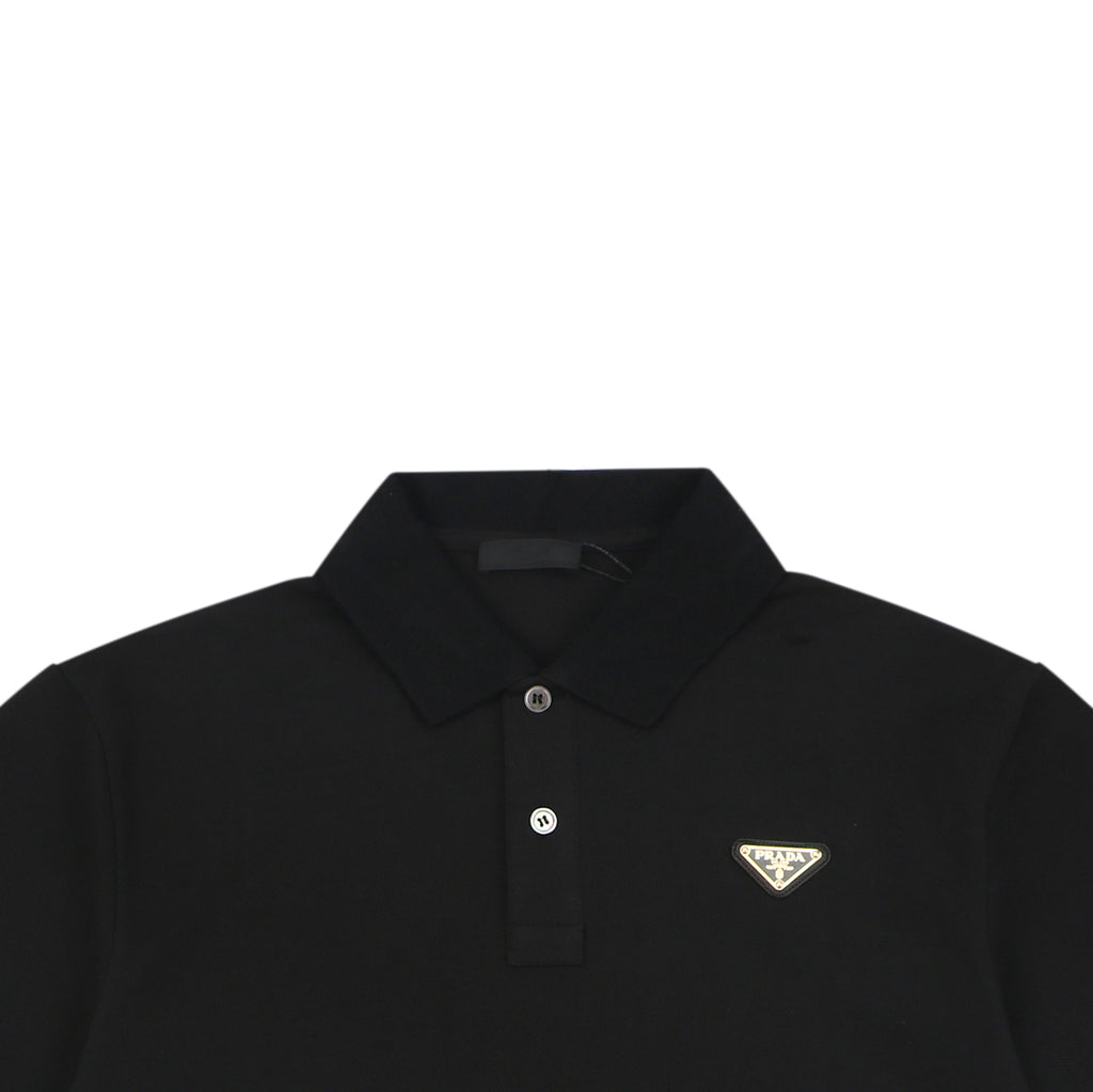 Prada Gold Triangle Logo Piqué Polo Short Sleeve – Black