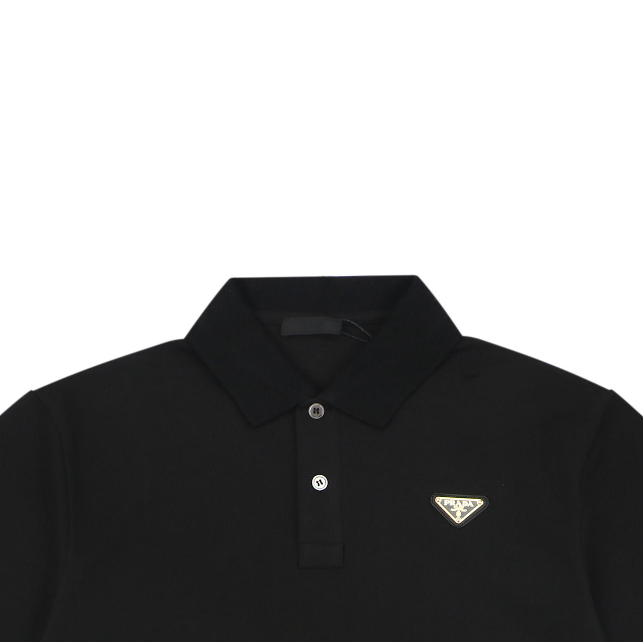 Prada Gold Triangle Logo Piqué Polo Short Sleeve – Black