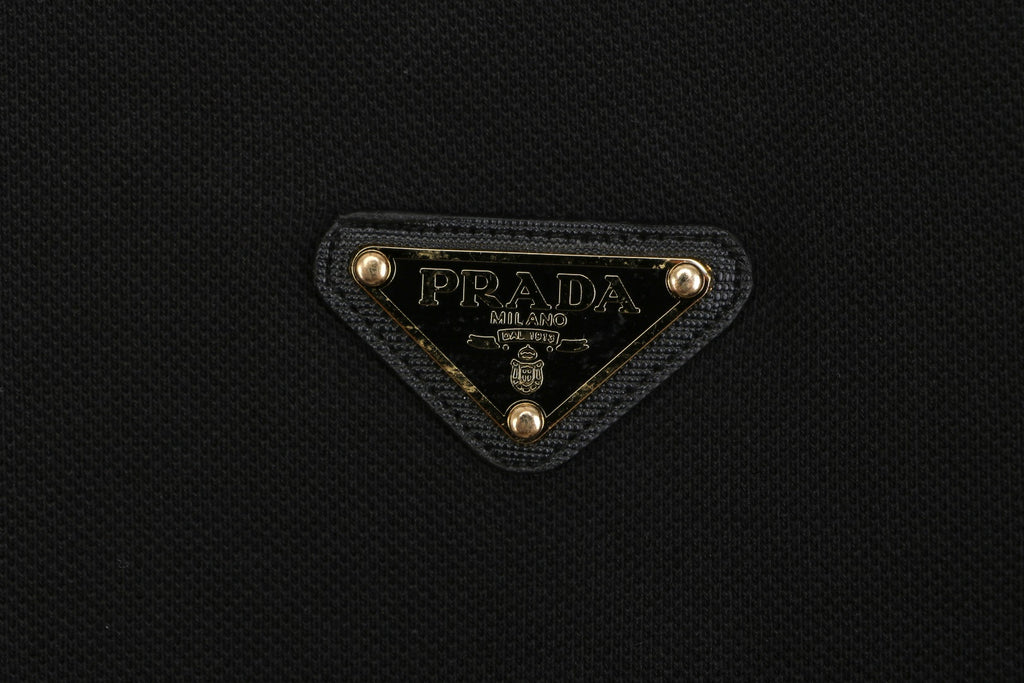 Prada Gold Triangle Logo Piqué Polo Short Sleeve – Black