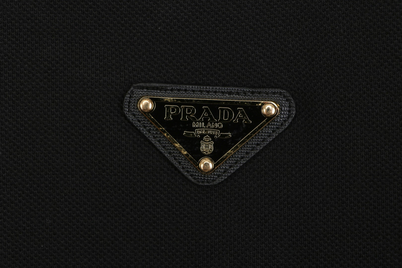 Prada Gold Triangle Logo Piqué Polo Short Sleeve – Black