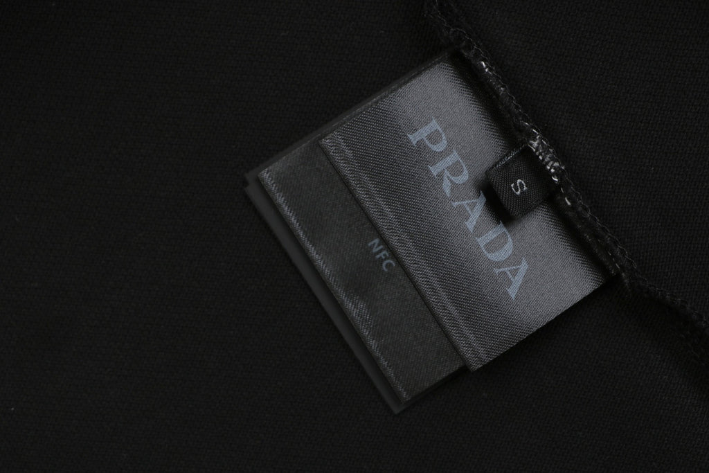 Prada Gold Triangle Logo Piqué Polo Short Sleeve – Black