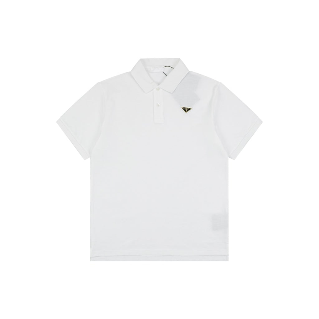 Prada Gold Triangle Logo Piqué Polo Short Sleeve – White