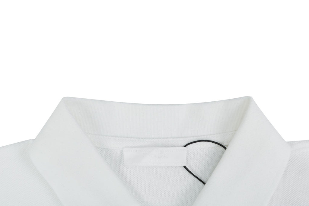 Prada Gold Triangle Logo Piqué Polo Short Sleeve – White