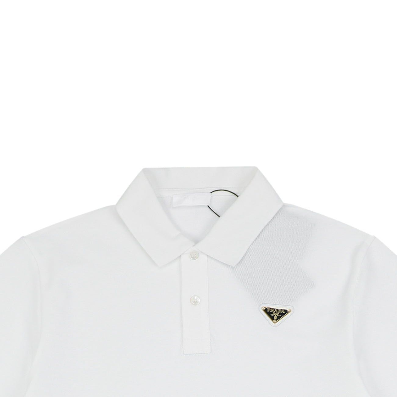 Prada Gold Triangle Logo Piqué Polo Short Sleeve – White