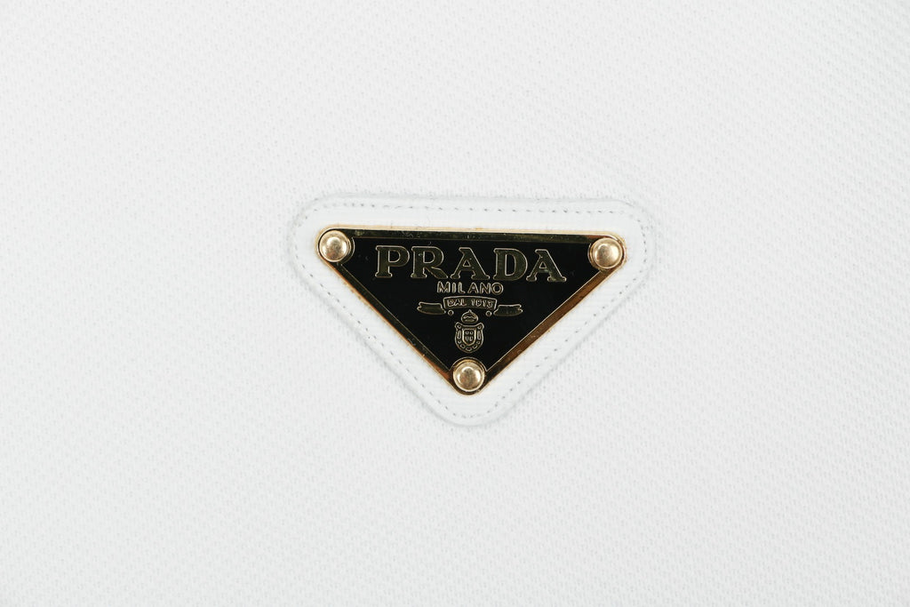 Prada Gold Triangle Logo Piqué Polo Short Sleeve – White