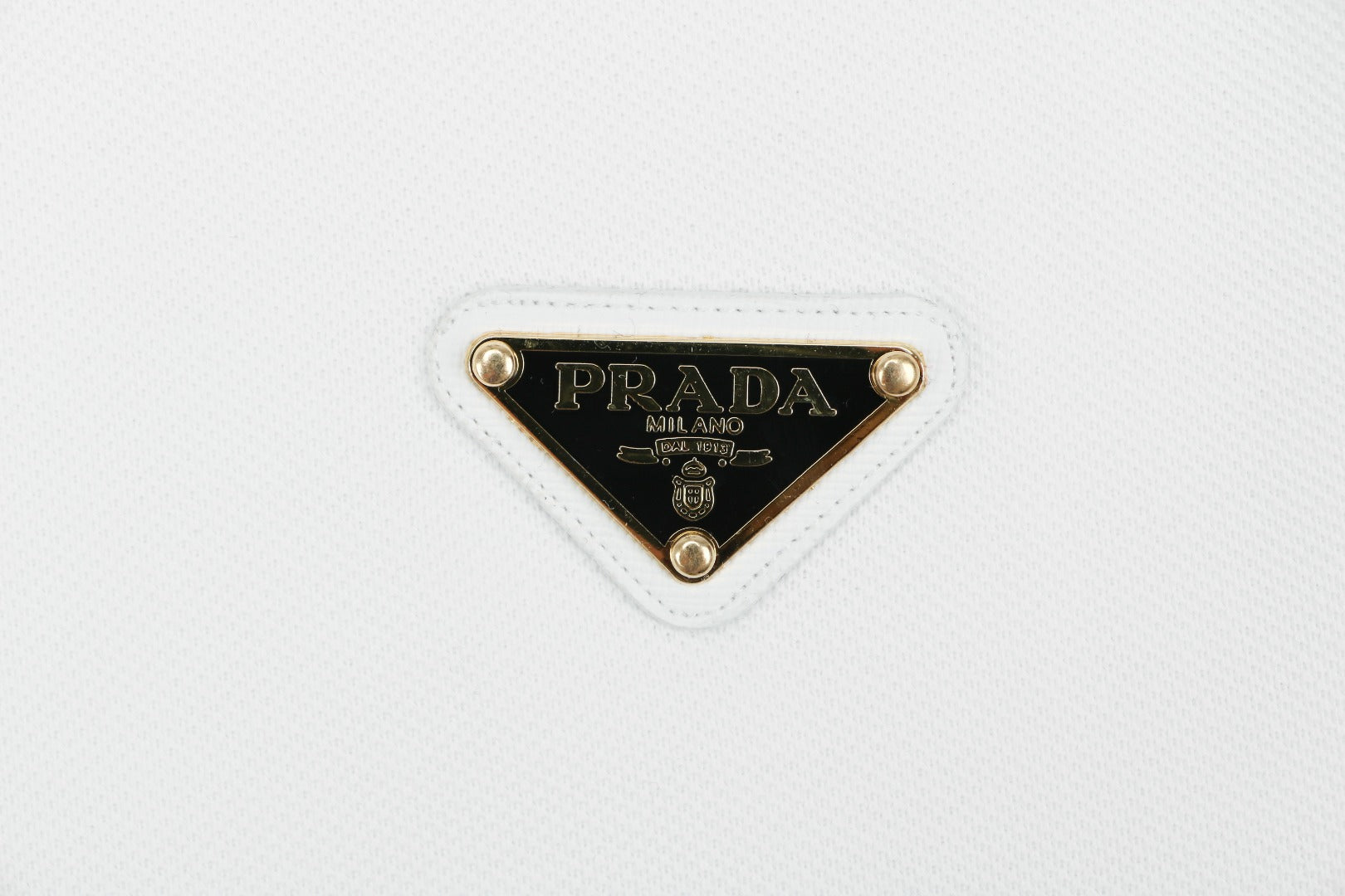 Prada Gold Triangle Logo Piqué Polo Short Sleeve – White