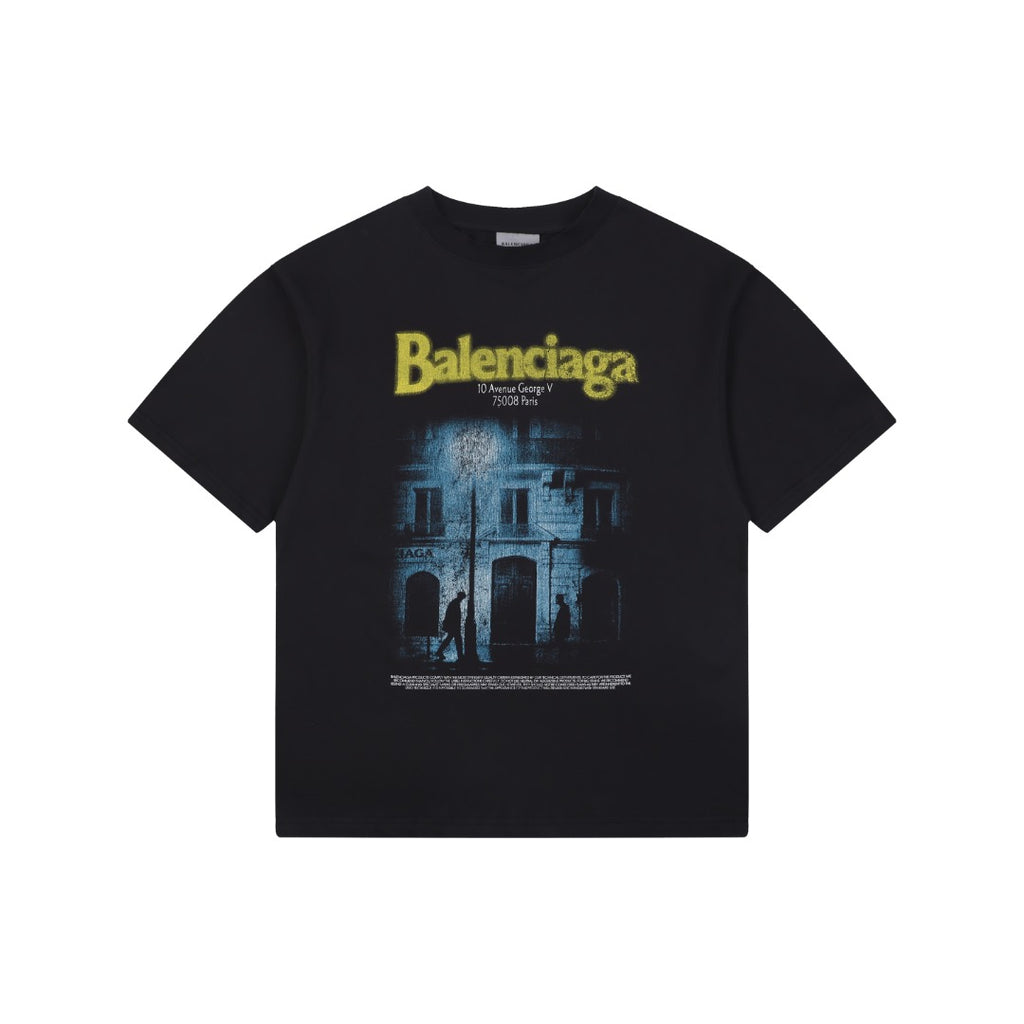 Balenciaga Avenue George V Paris Street Scene Photo Print Short Sleeve Tee – Black