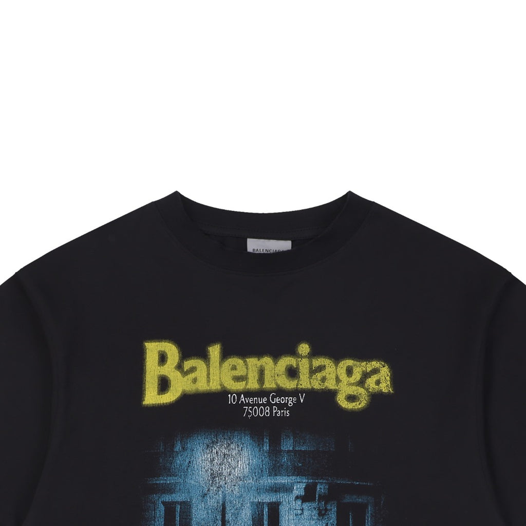 Balenciaga Avenue George V Paris Street Scene Photo Print Short Sleeve Tee – Black
