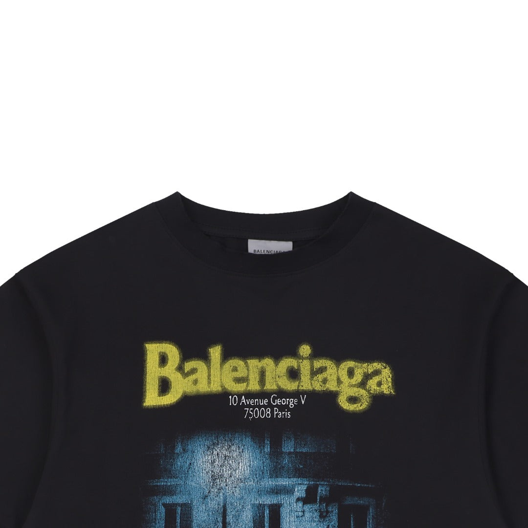Balenciaga Avenue George V Paris Street Scene Photo Print Short Sleeve Tee – Black