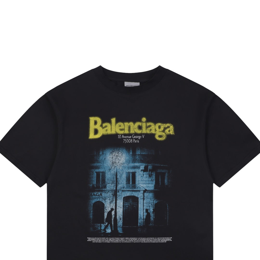 Balenciaga Avenue George V Paris Street Scene Photo Print Short Sleeve Tee – Black