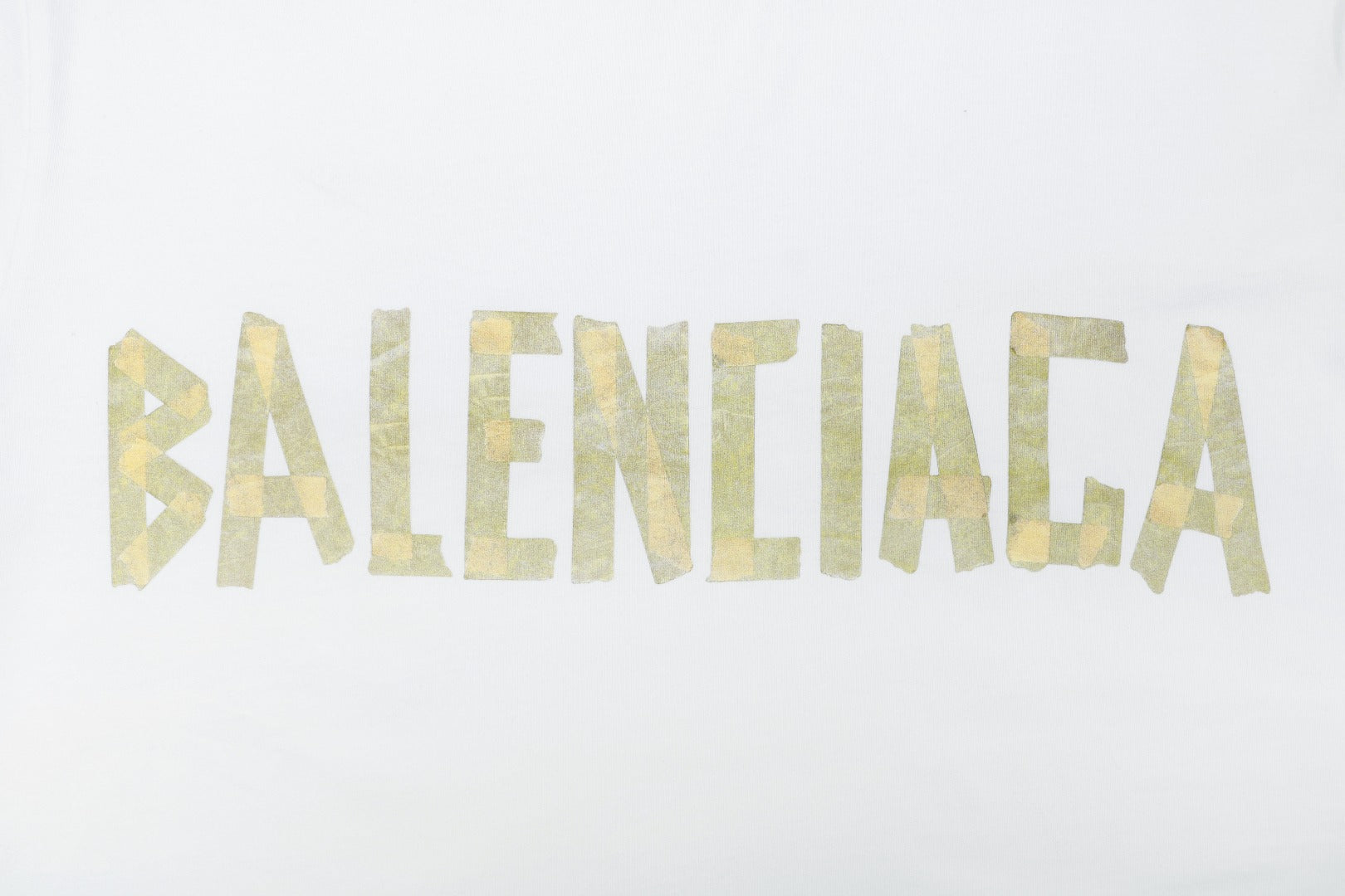 Balenciaga Yellow Tape Blur Logo Print Short Sleeve Tee – White