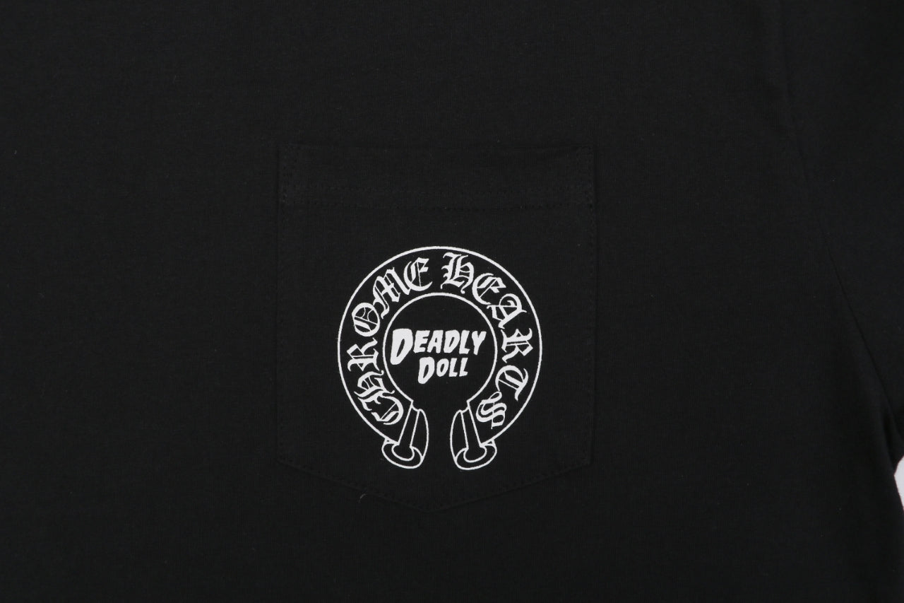 Chrome Hearts x Doll Collaboration Horseshoe Circle Graphic Print Short Sleeve Tee – Black