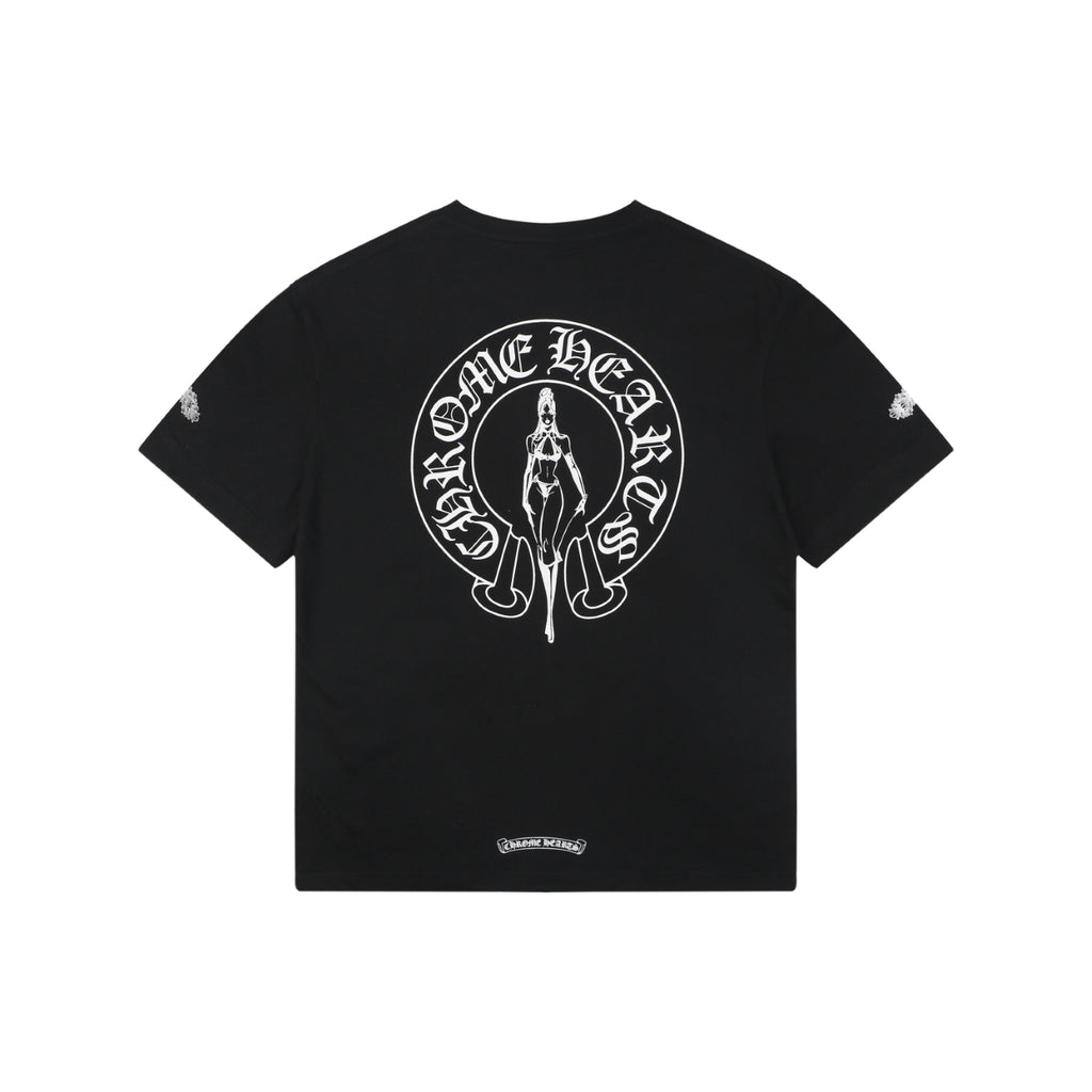 Chrome Hearts x Doll Collaboration Horseshoe Circle Graphic Print Short Sleeve Tee – Black