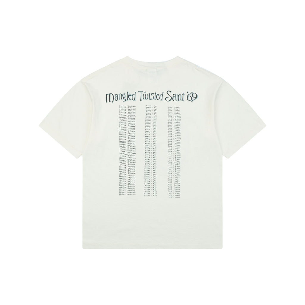 Saint Michael Mangled Twisted Saint Grotesque Reality Madonna Graphic Print Short Sleeve Tee – Cream