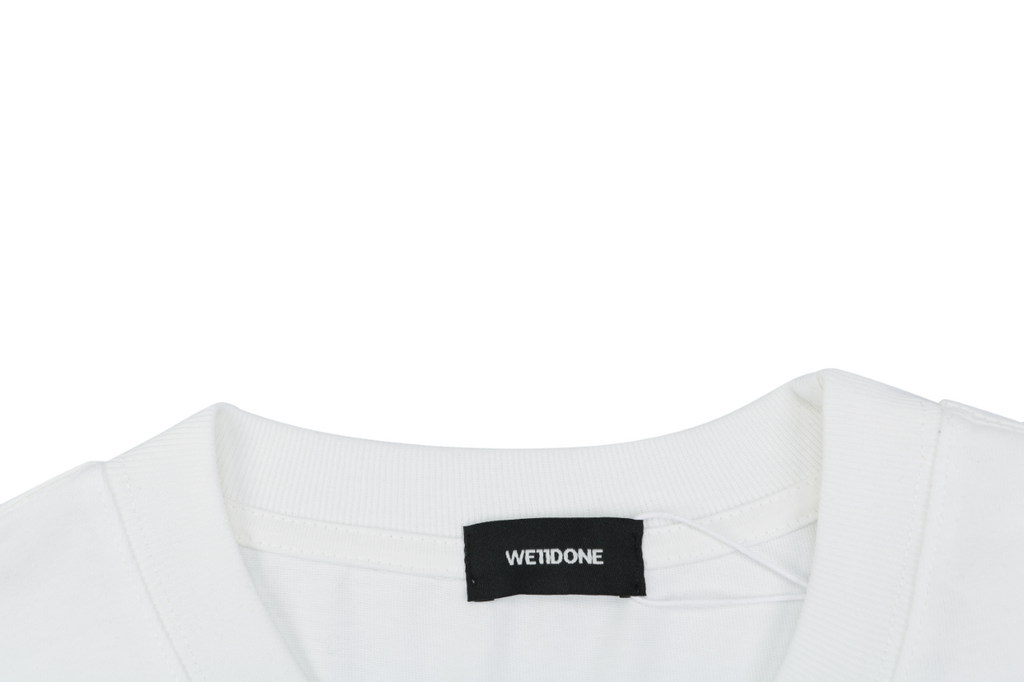We11done Letter Outline Bear Holographic Print Short Sleeve Tee – White