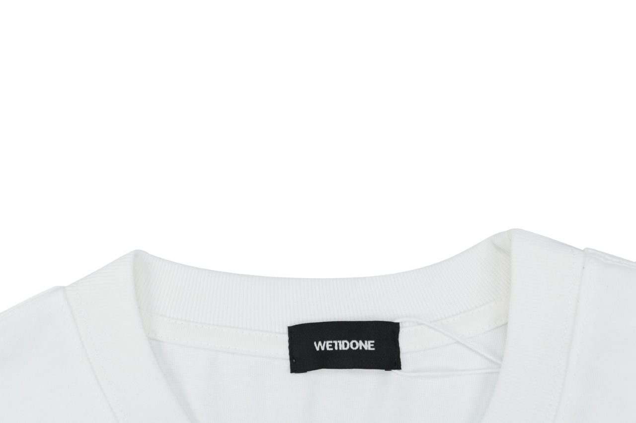 We11done Letter Outline Bear Holographic Print Short Sleeve Tee – White