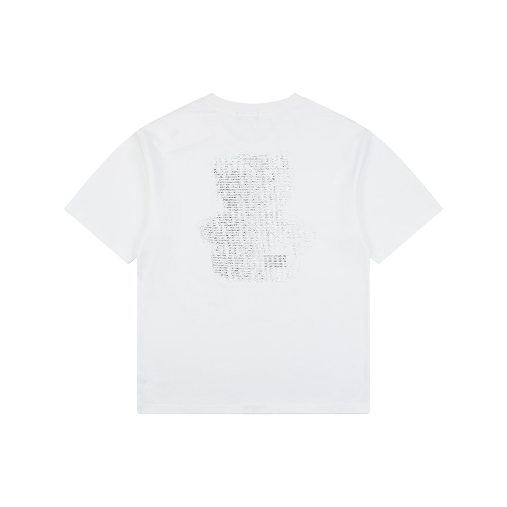 We11done Letter Outline Bear Holographic Print Short Sleeve Tee – White