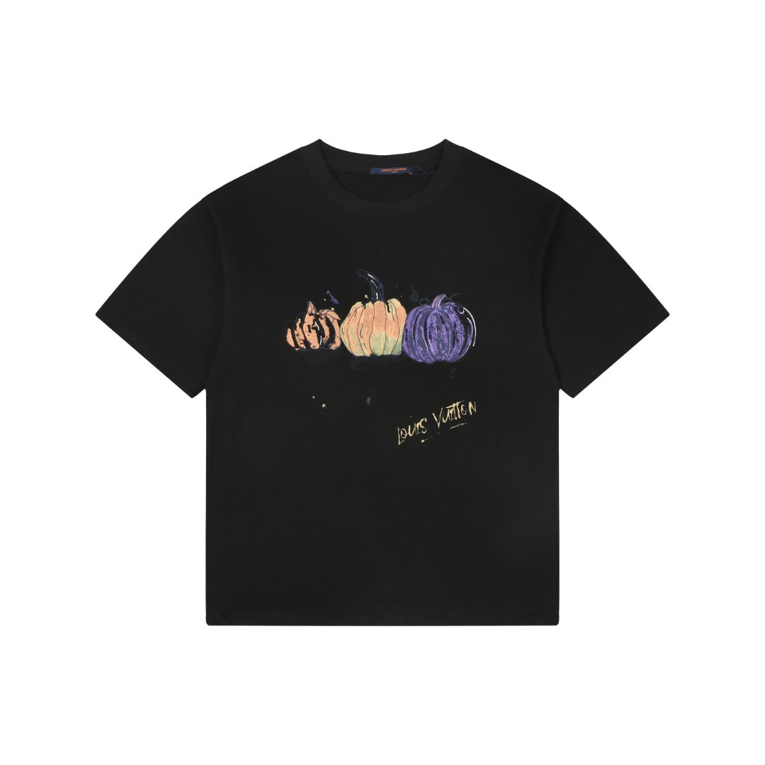 Louis Vuitton LV Hand-Painted Graffiti Pumpkin Graphic Short Sleeve Tee – Black