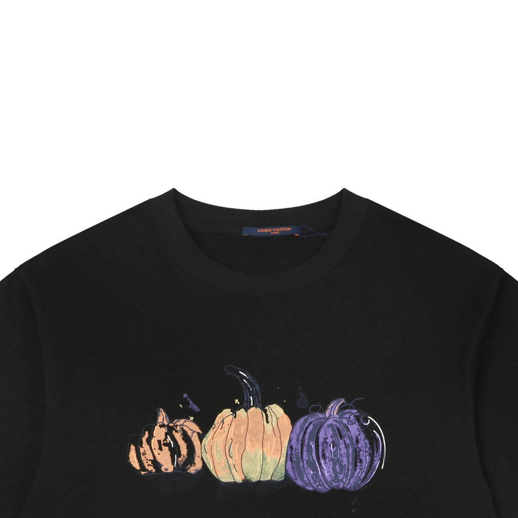 Louis Vuitton LV Hand-Painted Graffiti Pumpkin Graphic Short Sleeve Tee – Black