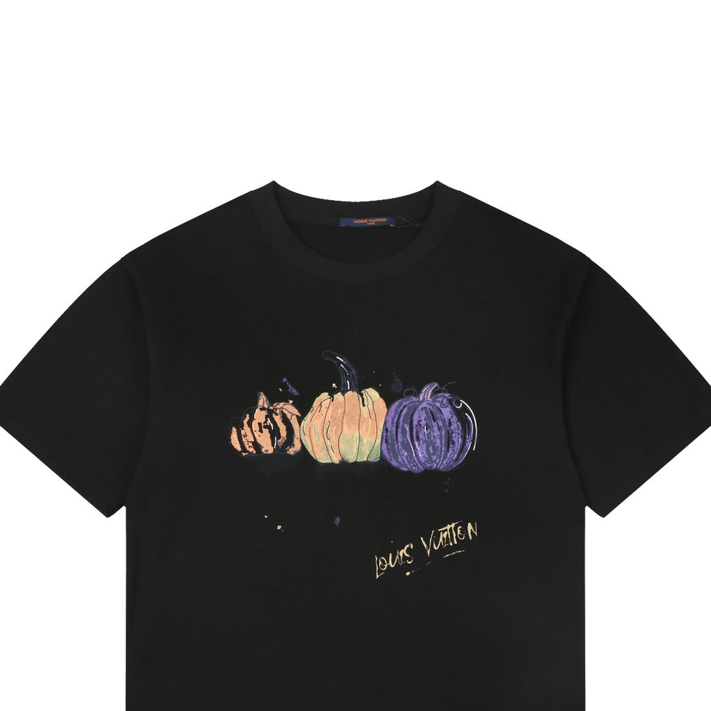 Louis Vuitton LV Hand-Painted Graffiti Pumpkin Graphic Short Sleeve Tee – Black