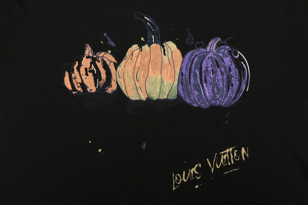 Louis Vuitton LV Hand-Painted Graffiti Pumpkin Graphic Short Sleeve Tee – Black