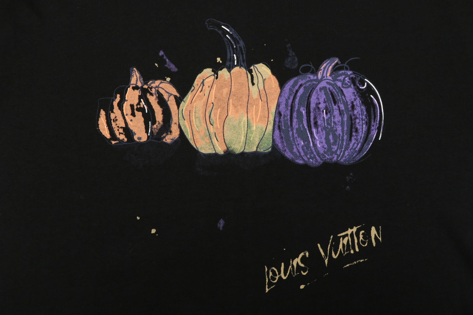 Louis Vuitton LV Hand-Painted Graffiti Pumpkin Graphic Short Sleeve Tee – Black
