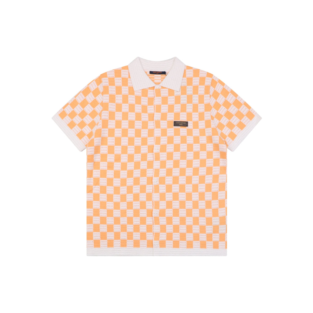 Louis Vuitton Leather Patch Checkerboard Jacquard Short Sleeve Polo — Orange