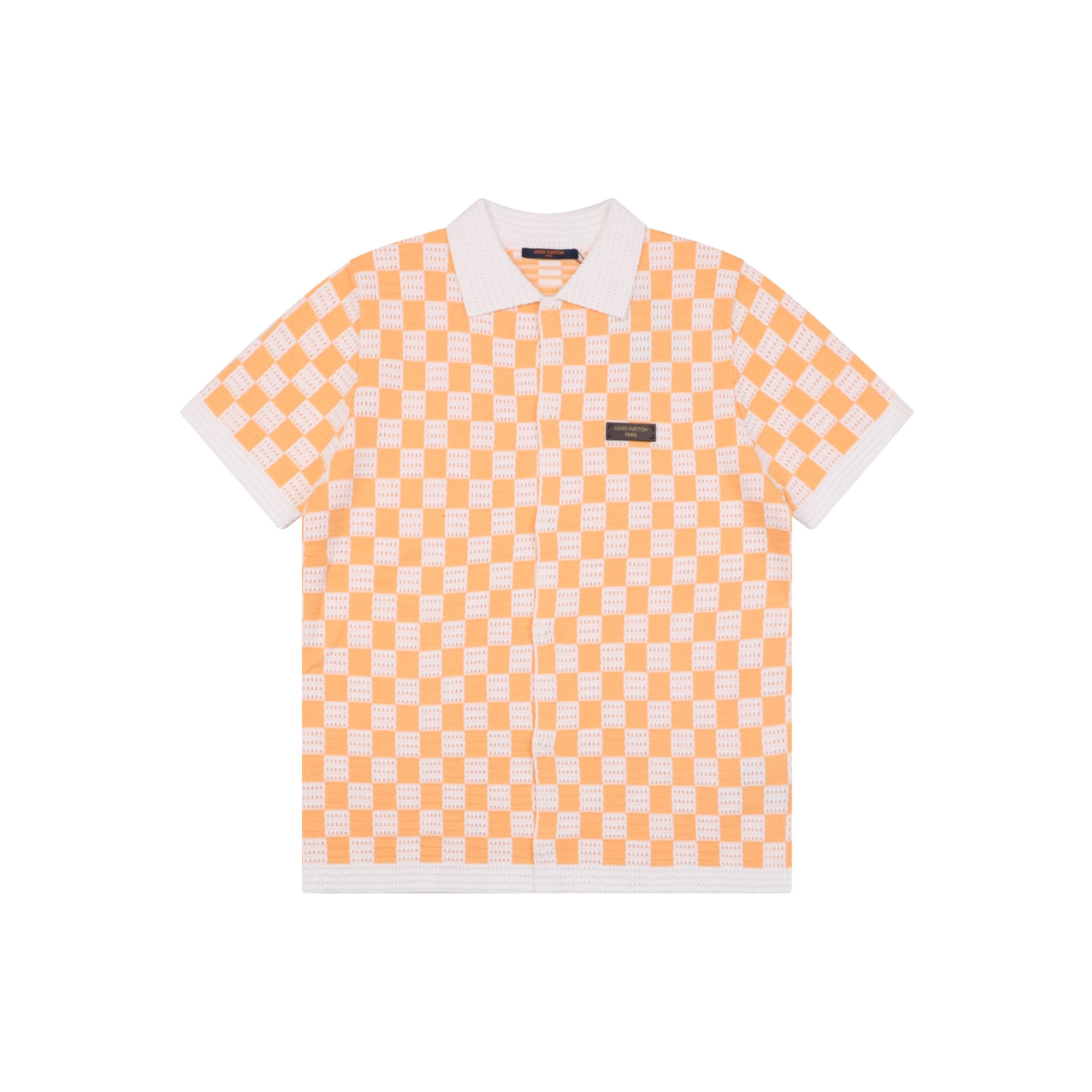 Louis Vuitton Leather Patch Checkerboard Jacquard Short Sleeve Polo — Orange