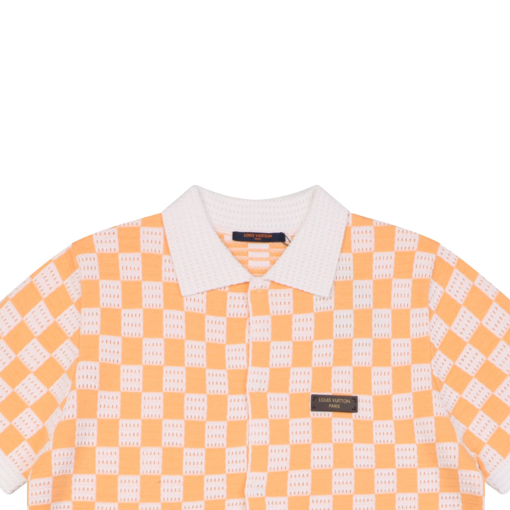 Louis Vuitton Leather Patch Checkerboard Jacquard Short Sleeve Polo — Orange
