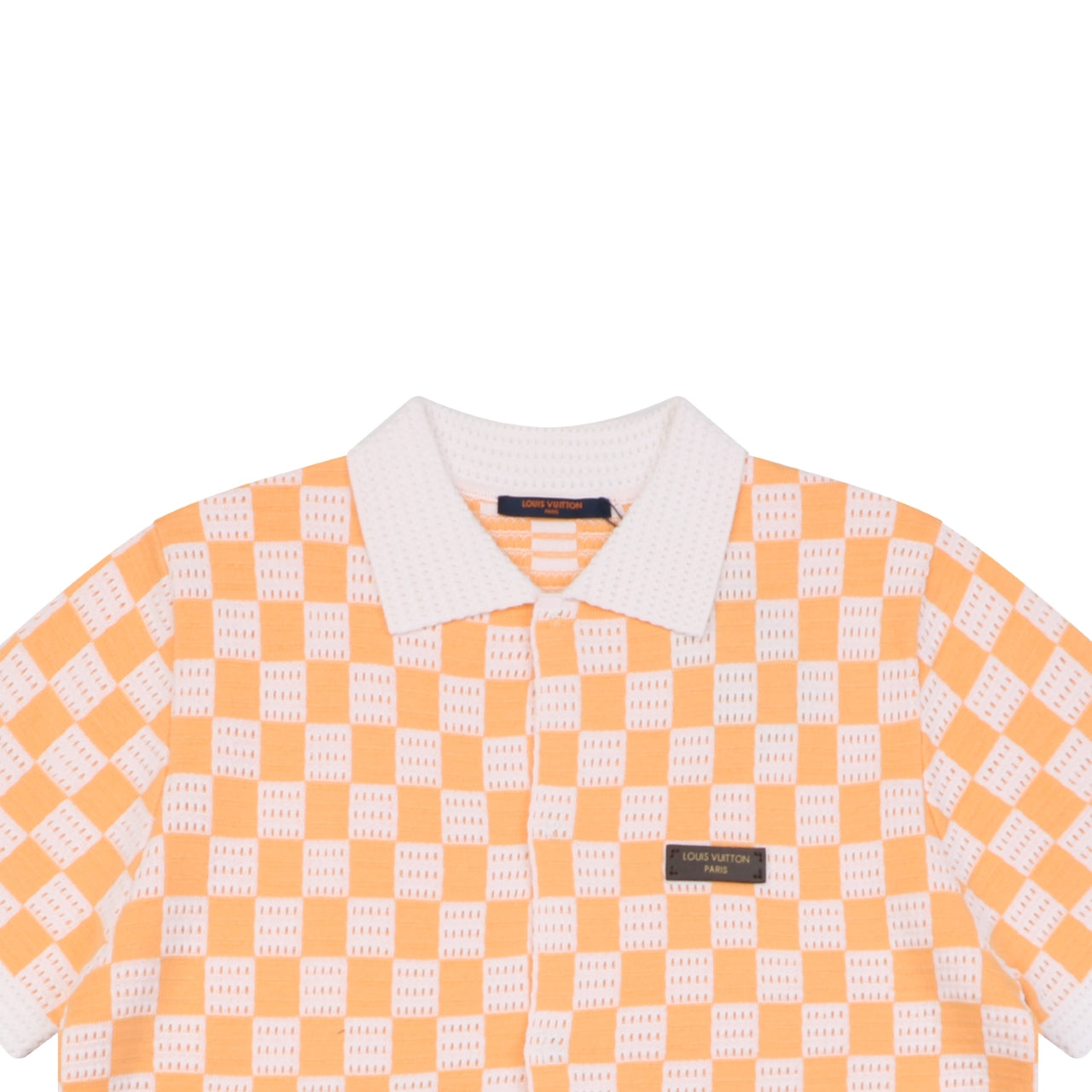 Louis Vuitton Leather Patch Checkerboard Jacquard Short Sleeve Polo — Orange