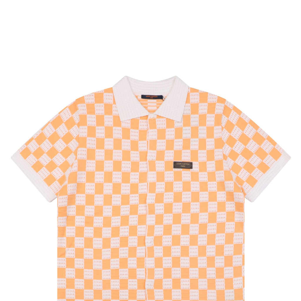 Louis Vuitton Leather Patch Checkerboard Jacquard Short Sleeve Polo — Orange