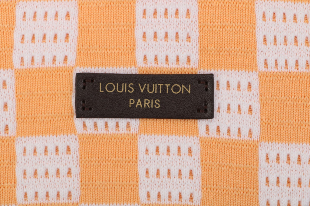 Louis Vuitton Leather Patch Checkerboard Jacquard Short Sleeve Polo — Orange
