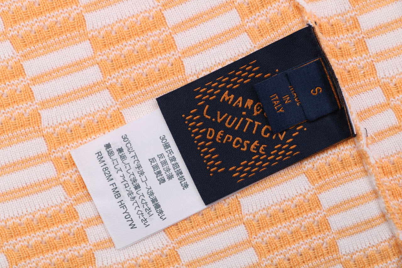 Louis Vuitton Leather Patch Checkerboard Jacquard Short Sleeve Polo — Orange