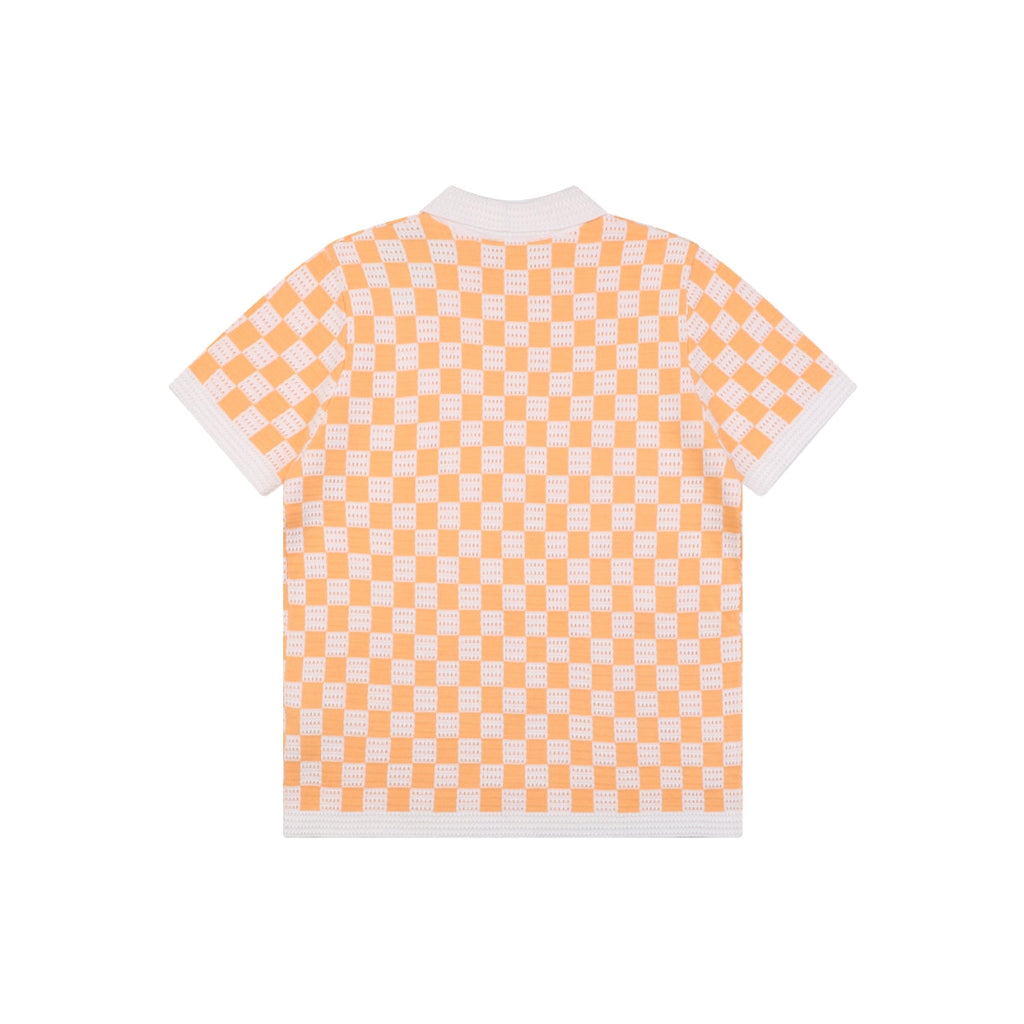 Louis Vuitton Leather Patch Checkerboard Jacquard Short Sleeve Polo — Orange