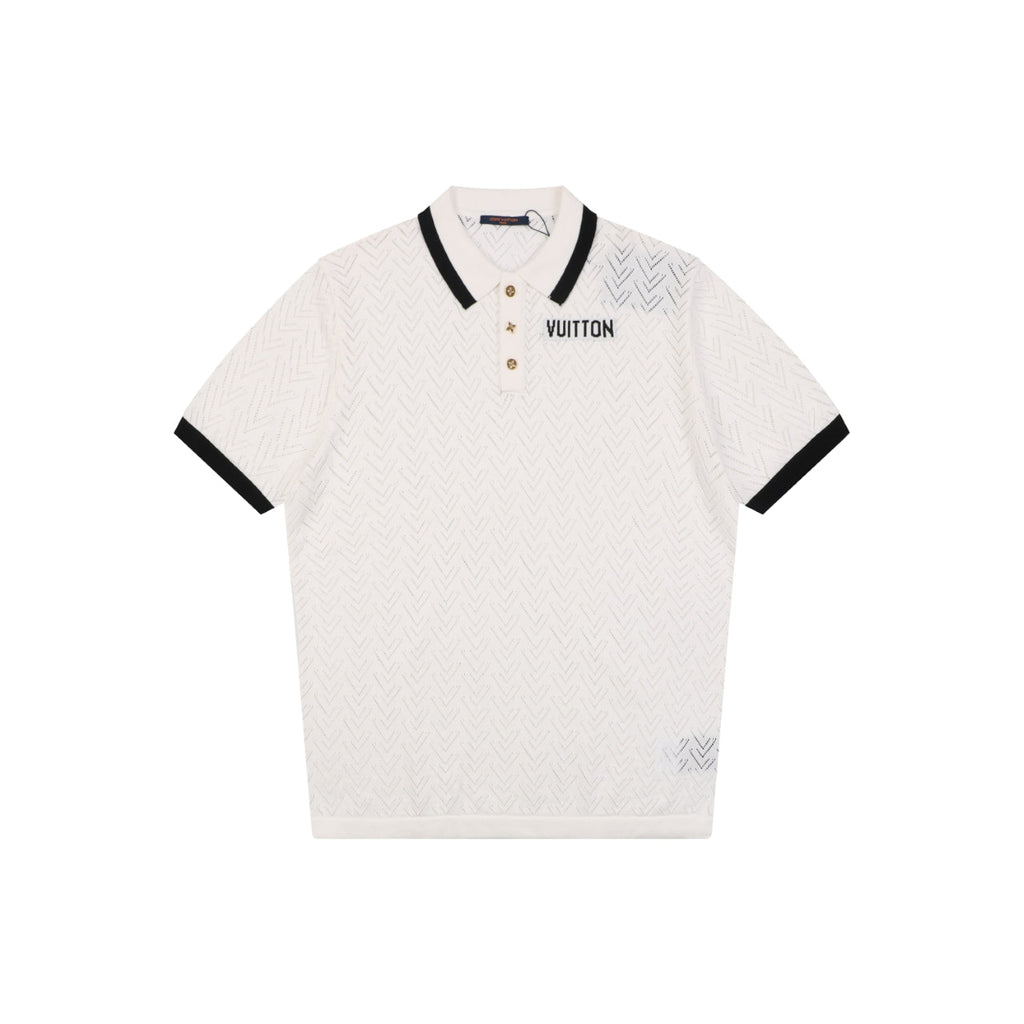 Louis Vuitton V-Motif Openwork Jacquard Short Sleeve Polo — Cream