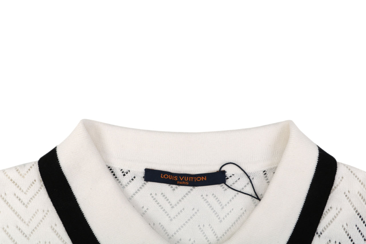 Louis Vuitton V-Motif Openwork Jacquard Short Sleeve Polo — Cream