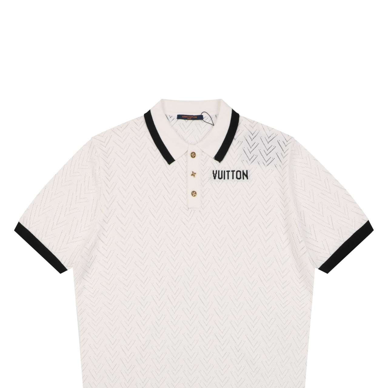 Louis Vuitton V-Motif Openwork Jacquard Short Sleeve Polo — Cream