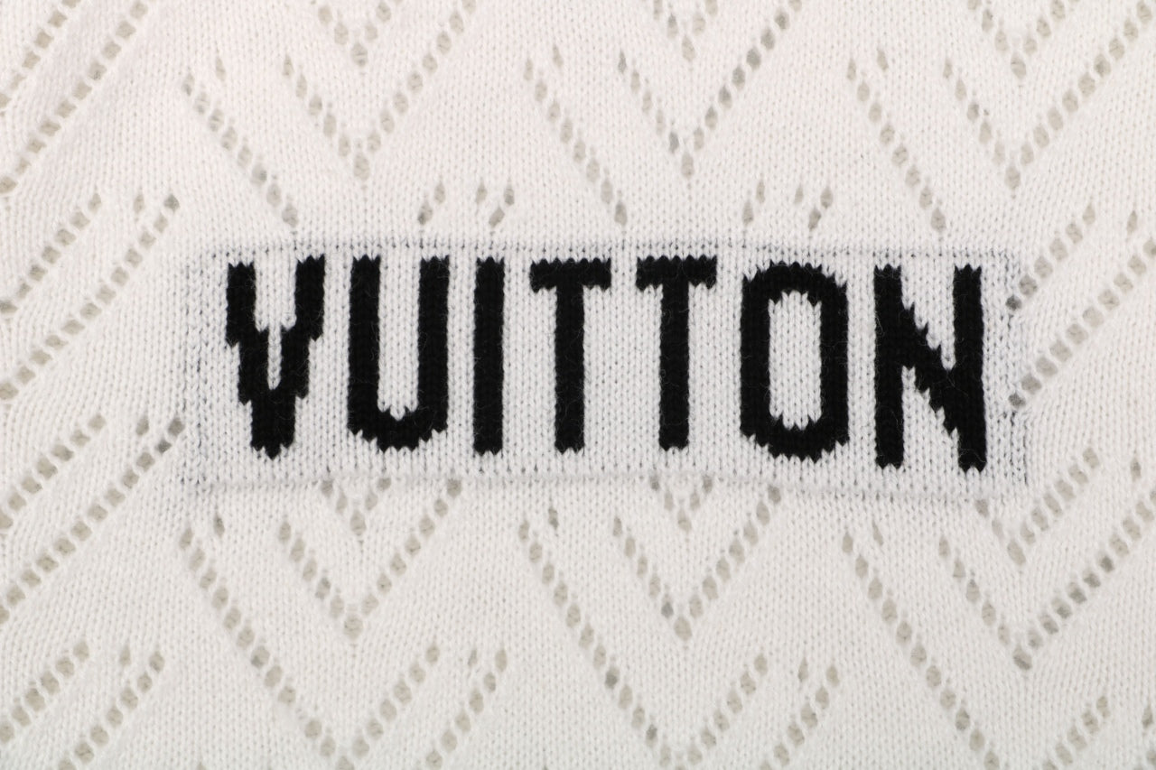 Louis Vuitton V-Motif Openwork Jacquard Short Sleeve Polo — Cream