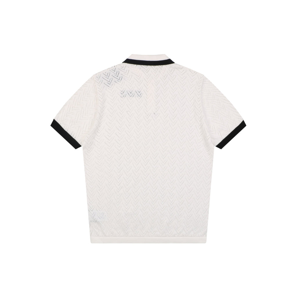 Louis Vuitton V-Motif Openwork Jacquard Short Sleeve Polo — Cream