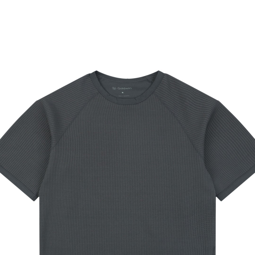 Goldwin Tonal Vertical Rib Texture Short Sleeve Tee — Charcoal