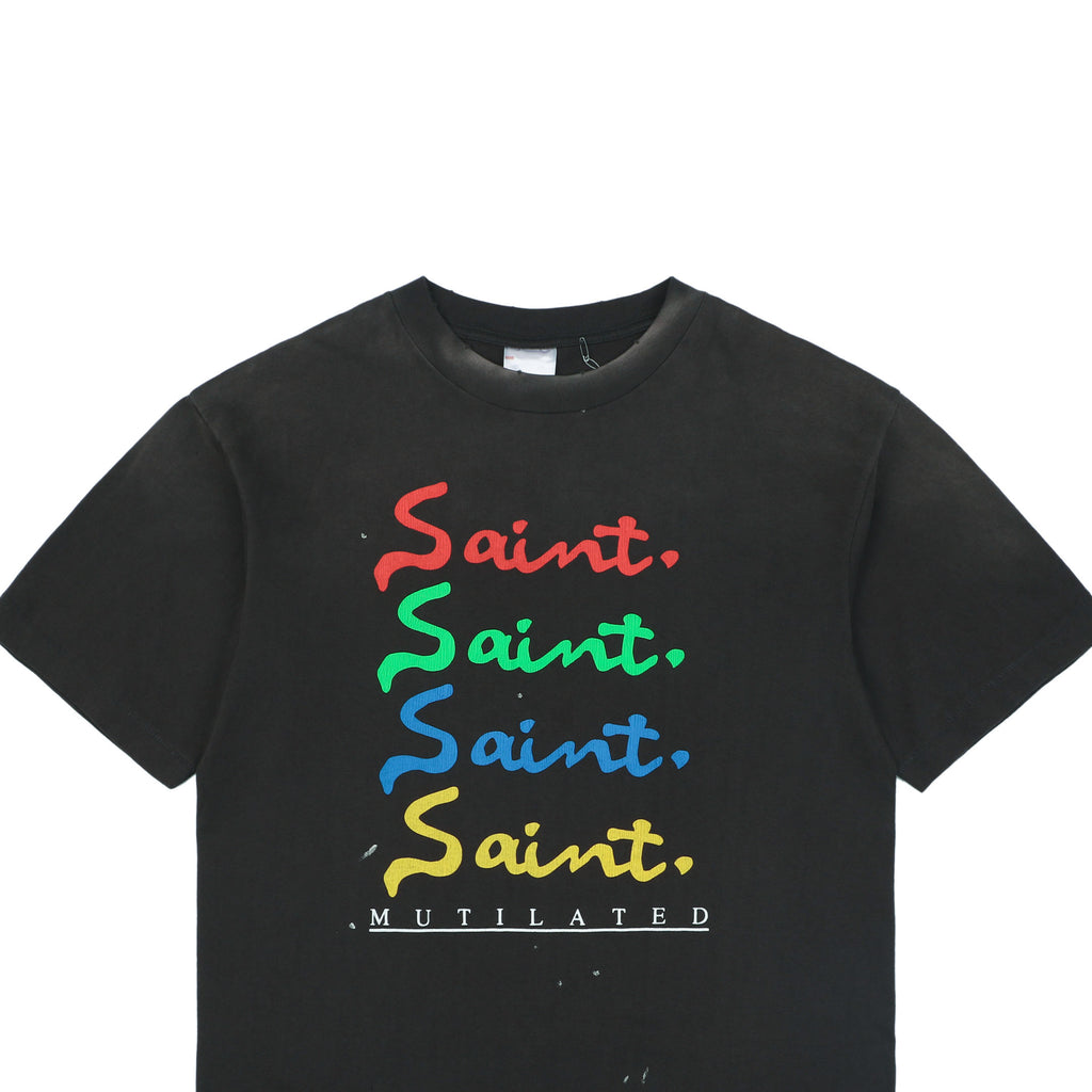Saint Michael Multicolor Signature Saint. Mutilated Script Print Short Sleeve Tee – Black