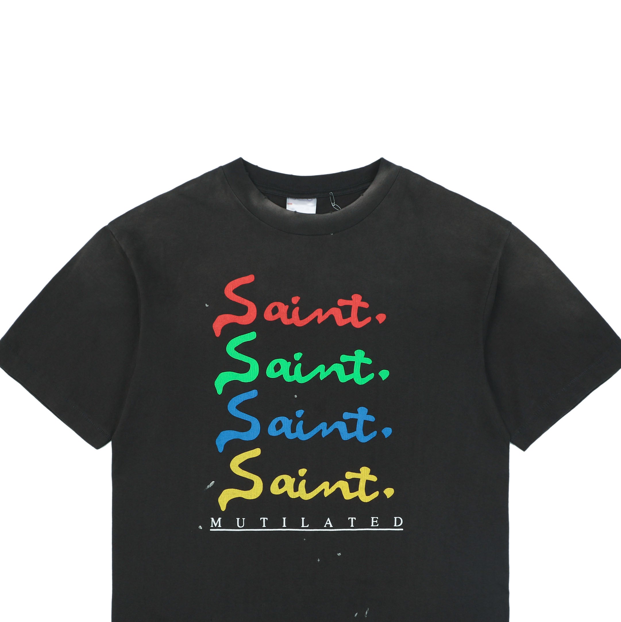 Saint Michael Multicolor Signature Saint. Mutilated Script Print Short Sleeve Tee – Black