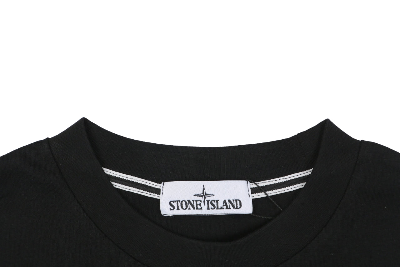Stone Island Distressed Compass Rose Badge Print Short Sleeve Tee – Black