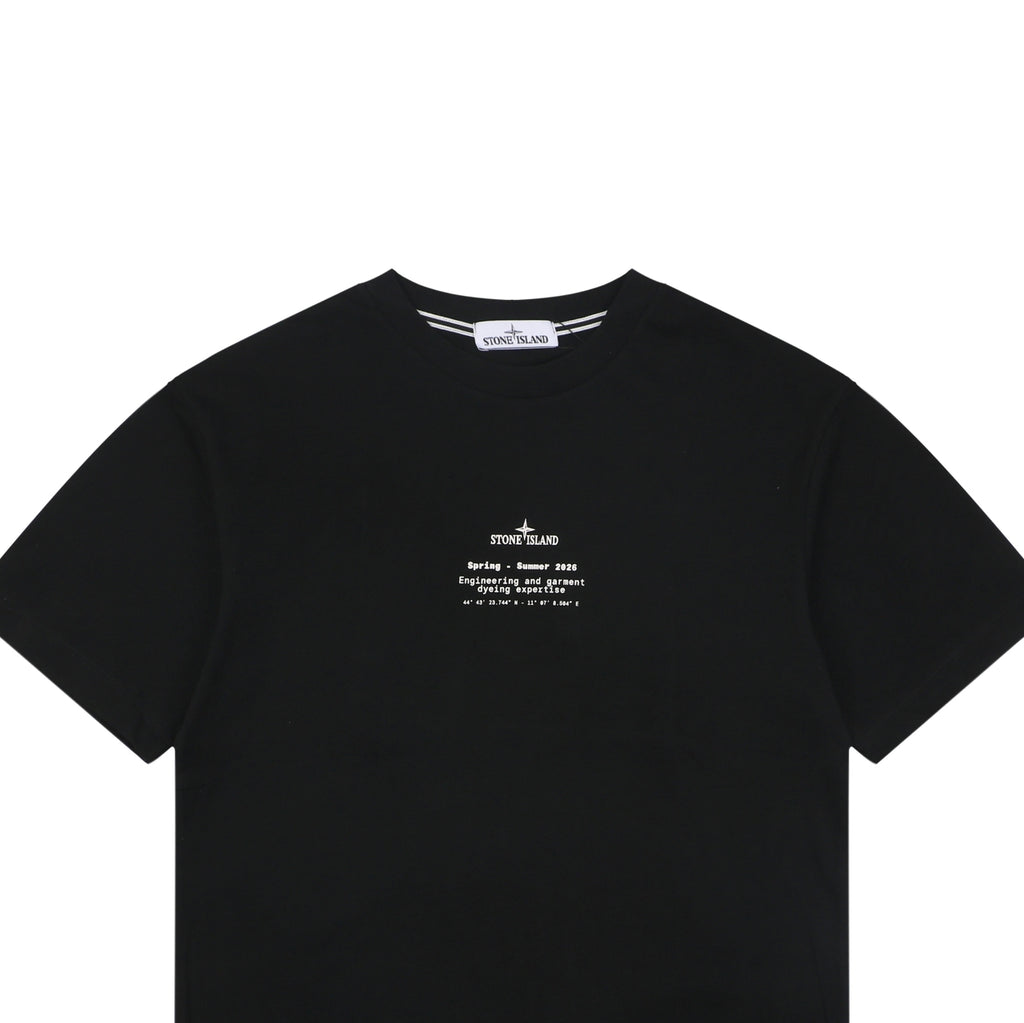 Stone Island Distressed Compass Rose Badge Print Short Sleeve Tee – Black