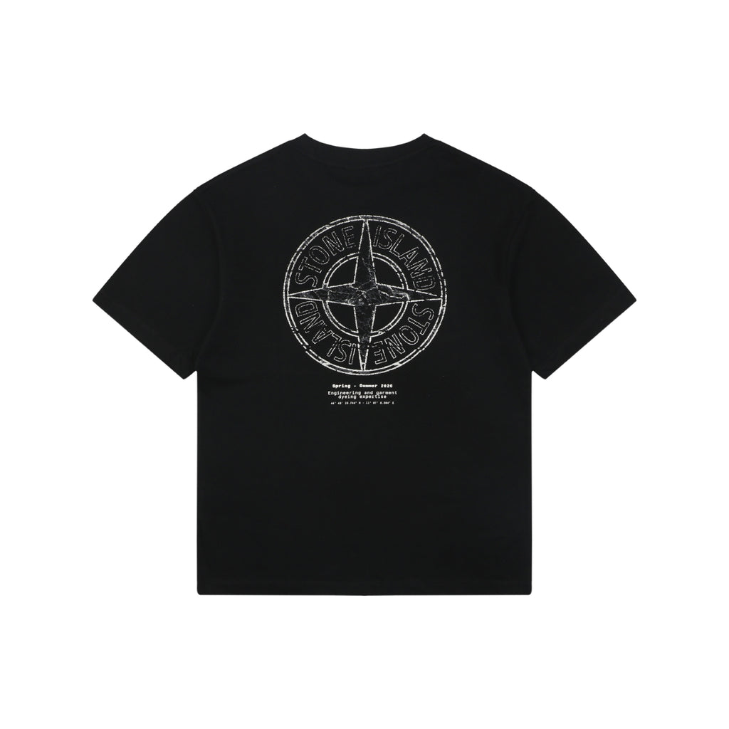 Stone Island Distressed Compass Rose Badge Print Short Sleeve Tee – Black