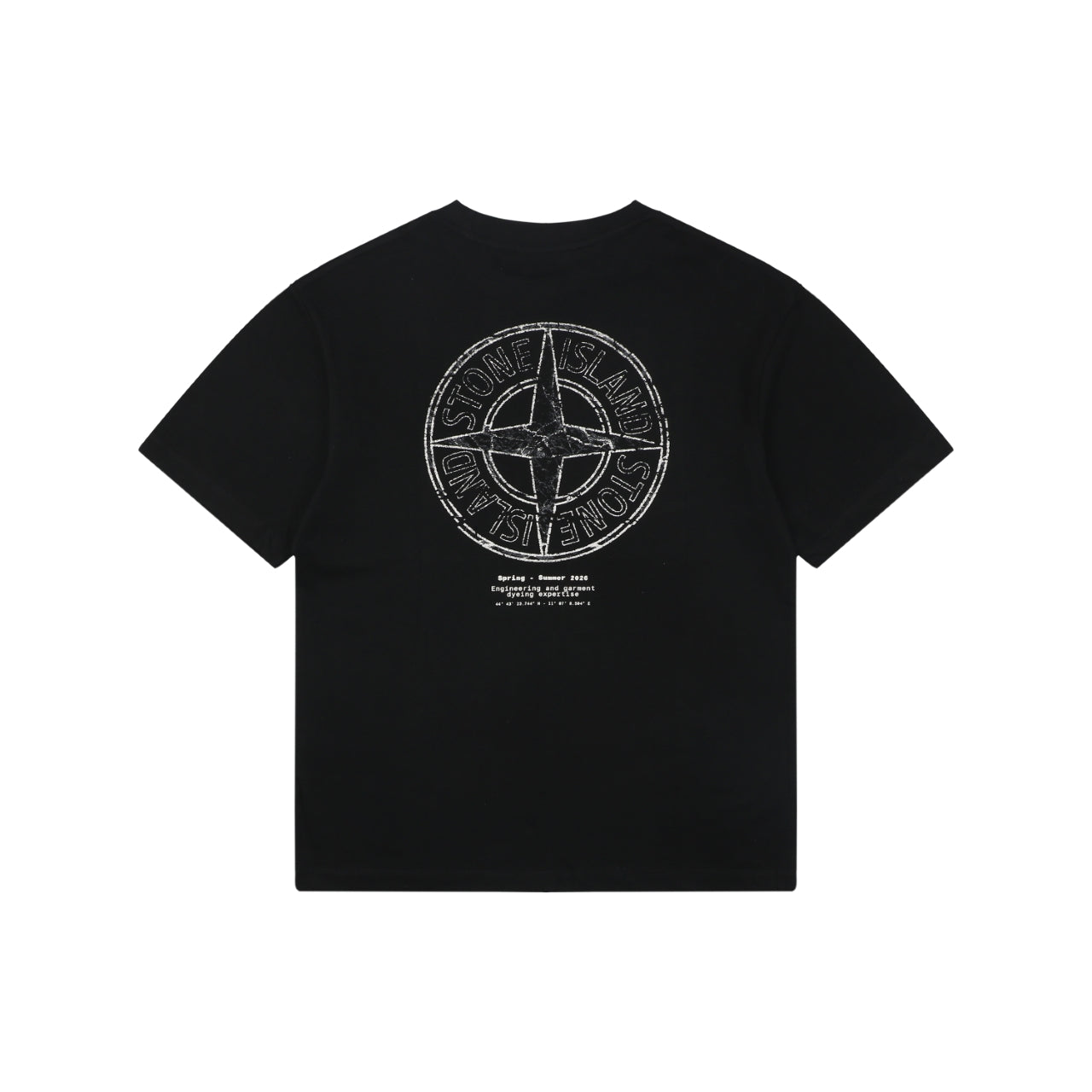 Stone Island Distressed Compass Rose Badge Print Short Sleeve Tee – Black