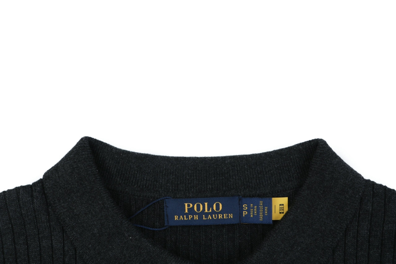 Ralph Lauren Pony Logo Waffle-Knit Short Sleeve Polo – Black