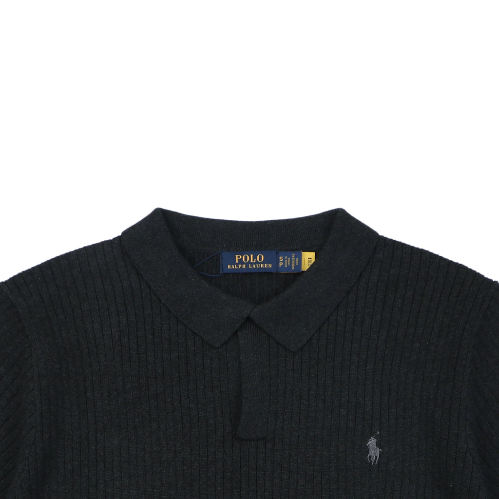 Ralph Lauren Pony Logo Waffle-Knit Short Sleeve Polo – Black